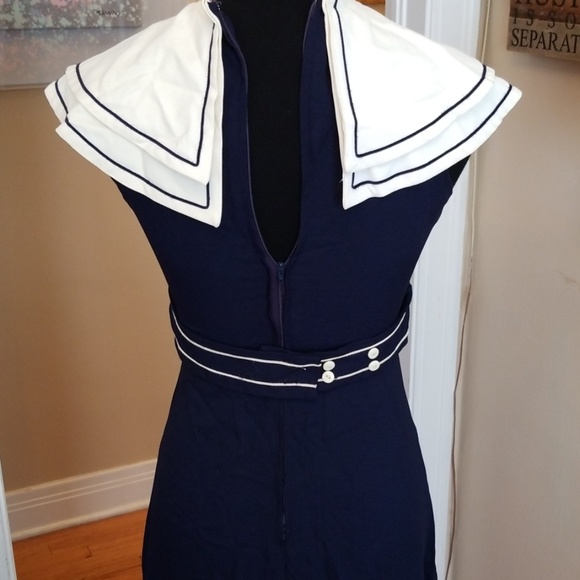 VTG Sailor Collared Navy & White Maxi Dress - Picture 7 of 8